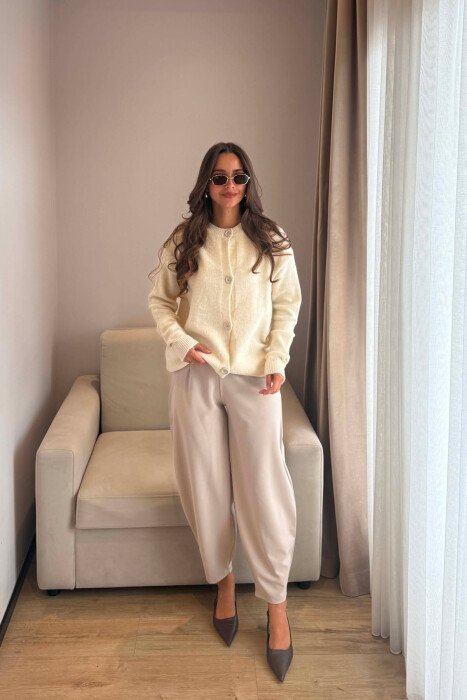 ONE COLOR SIMPLE WOMAN CARDIGAN CREAM/KREM - 4