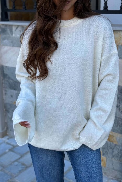 ONE COLOR SIMPLE WOMAN SWEATER CREAM/KREM - 2
