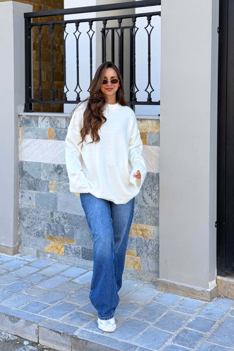 ONE COLOR SIMPLE WOMAN SWEATER CREAM/KREM - 5