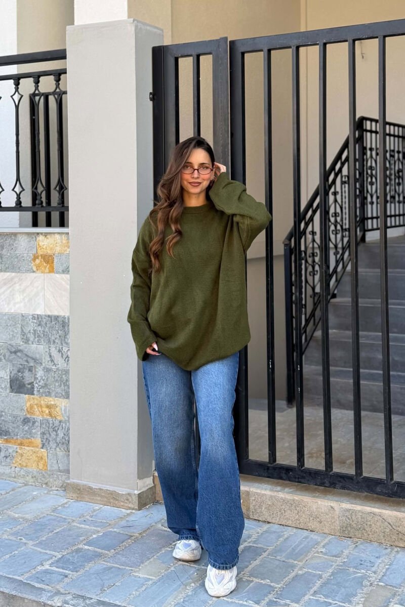 ONE COLOR SIMPLE WOMAN SWEATER GREEN/JESHILE - 3