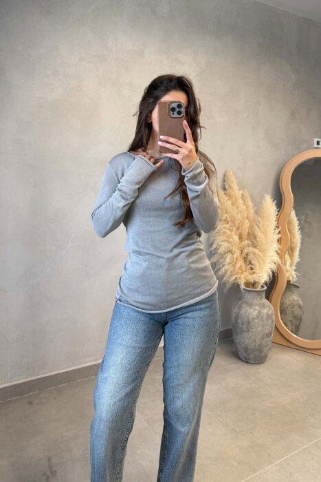 ONE COLOR SIMPLE WOMAN SWEATER GREY/GRI - 3