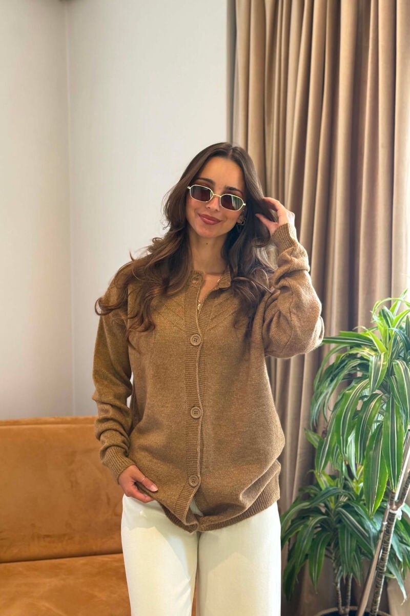 ONE COLOR SIMPLE WOMAN CARDIGAN LIGHT BROWN/KAZB - 1