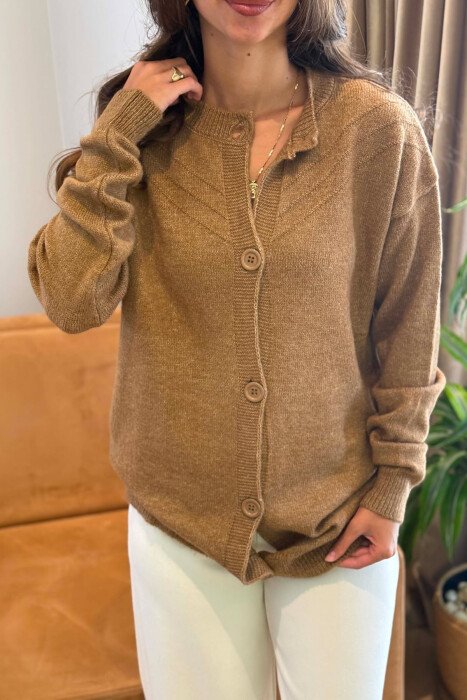 ONE COLOR SIMPLE WOMAN CARDIGAN LIGHT BROWN/KAZB - 5