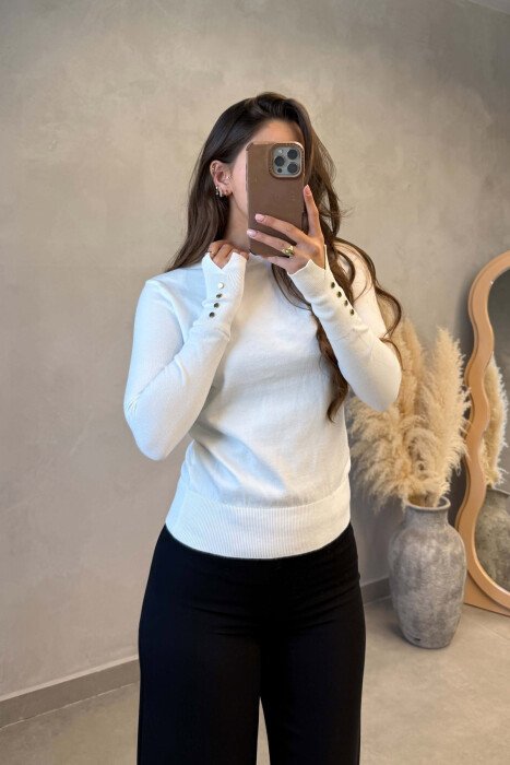 ONE COLOR SIMPLE WOMAN SWEATER WHITE-E BARDHE - KLAUDIO FASHION
