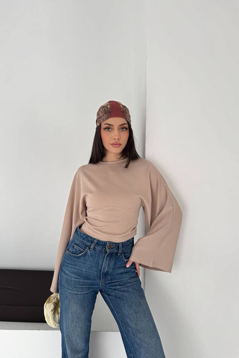 ONE COLOR SIMPLE WOMAN SWEATSHIRT BEIGE/BEZHE - 1