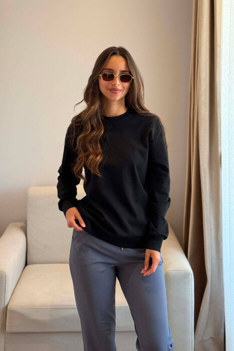 ONE COLOR SIMPLE WOMAN SWEATSHIRT BLACK/ E ZEZE - KLAUDIO FASHION