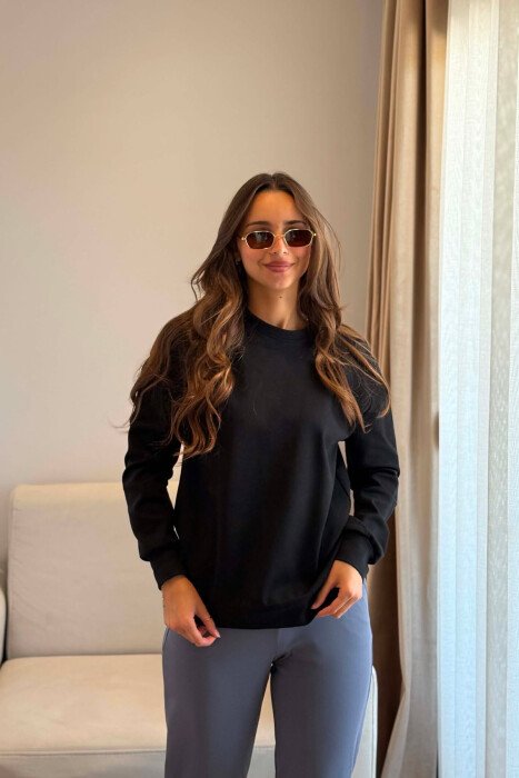 ONE COLOR SIMPLE WOMAN SWEATSHIRT BLACK/ E ZEZE - 3