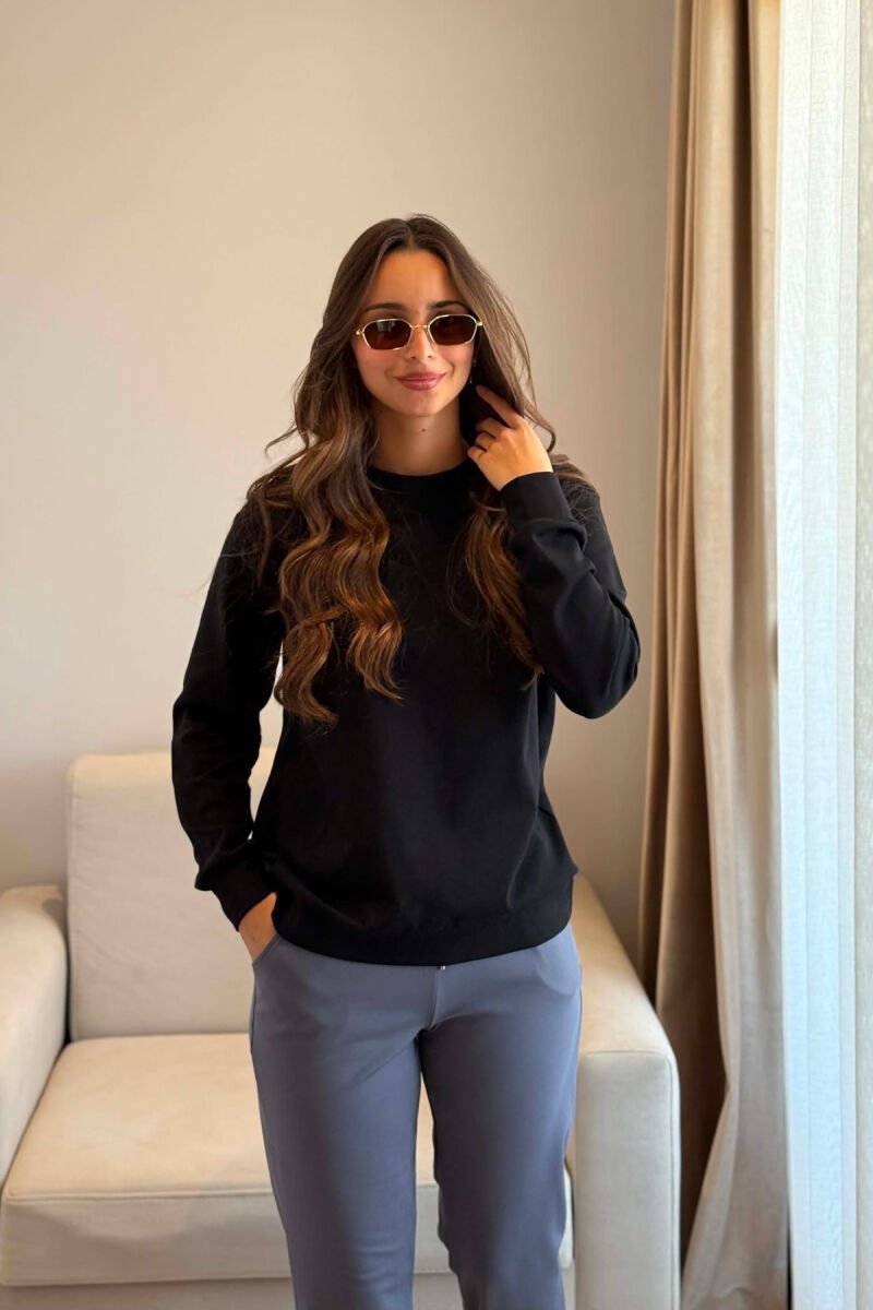 ONE COLOR SIMPLE WOMAN SWEATSHIRT BLACK/ E ZEZE - 5