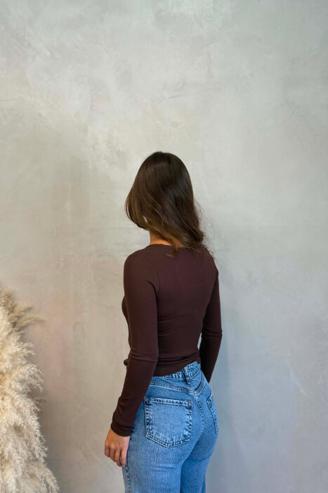ONE COLOR SIMPLE WOMAN SWEATSHIRT BROWN/KAFE - 3