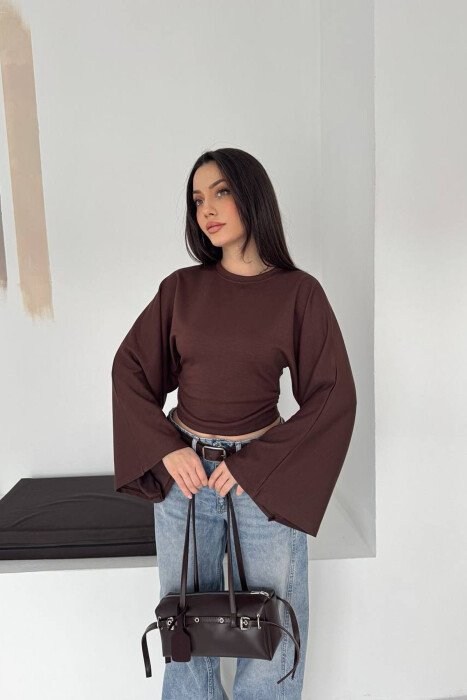 ONE COLOR SIMPLE WOMAN SWEATSHIRT BROWN/KAFE - 1