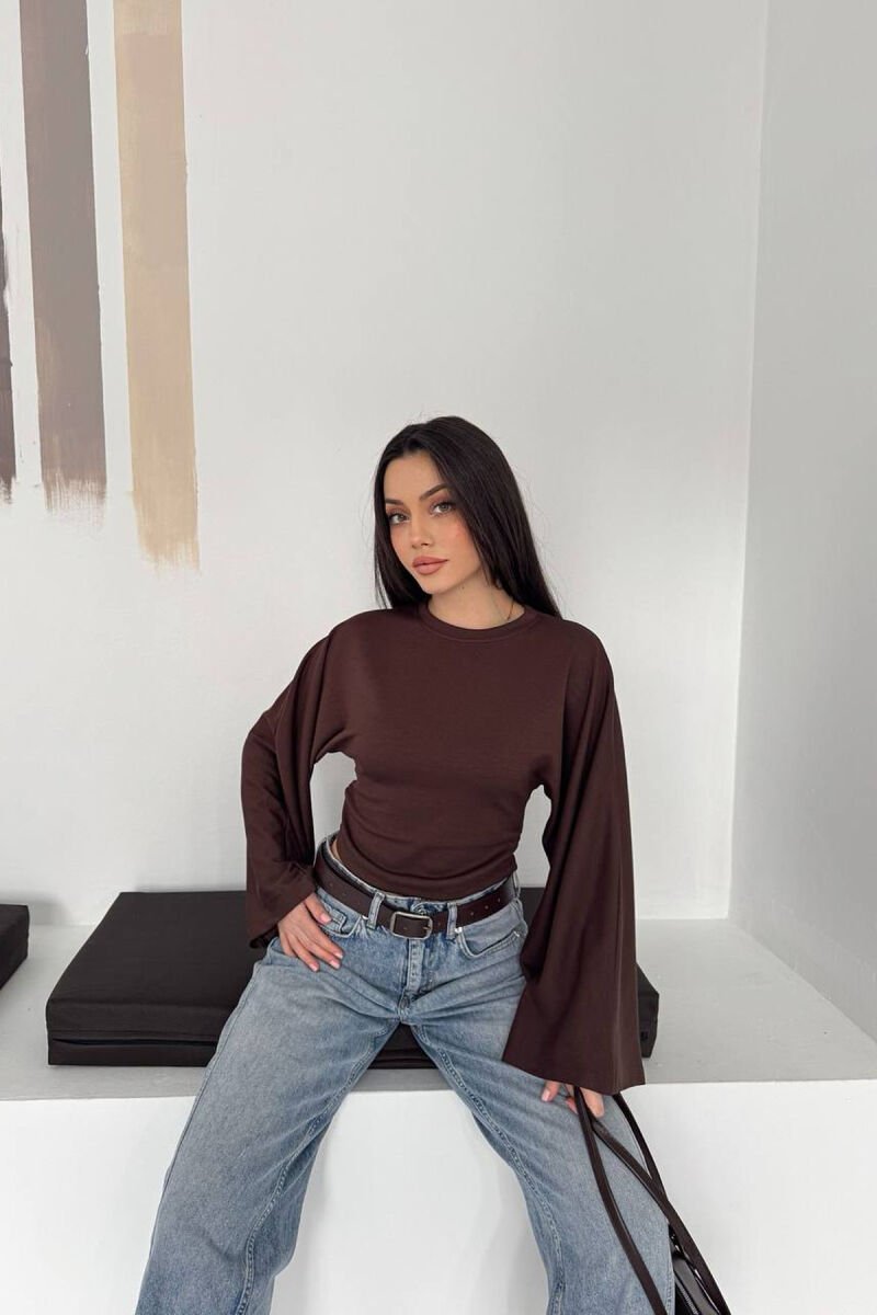ONE COLOR SIMPLE WOMAN SWEATSHIRT BROWN/KAFE - 3