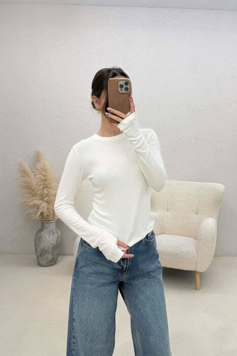 ONE COLOR SIMPLE WOMAN SWEATSHIRT CREAM/KREM - KLAUDIO FASHION