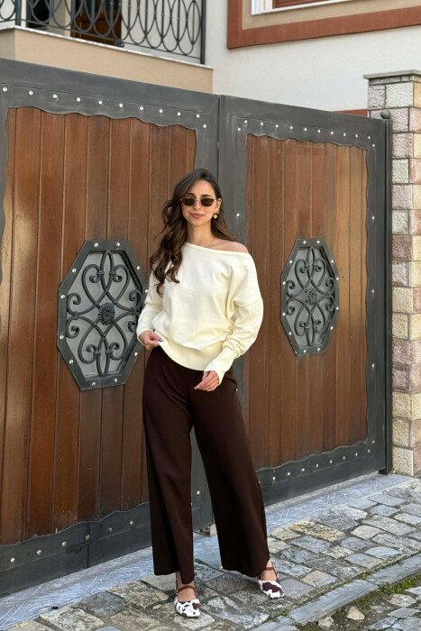 ONE COLOR SIMPLE WOMAN SWEATER CREAM/KREM 
