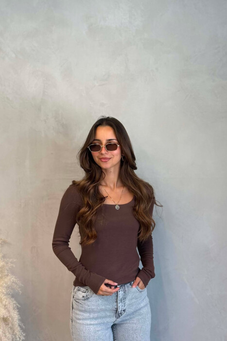 ONE COLOR SIMPLE WOMAN SWEATSHIRT LIGHT BROWN/KAZB - 4