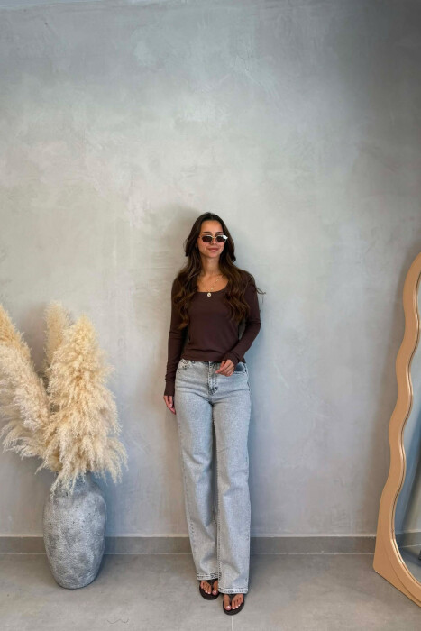 ONE COLOR SIMPLE WOMAN SWEATSHIRT LIGHT BROWN/KAZB - 5