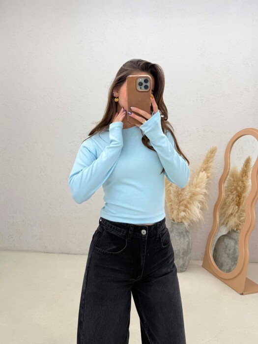 ONE COLOR SIMPLE WOMAN SWEATSHIRT LIGHTBLUE/BZ - 3