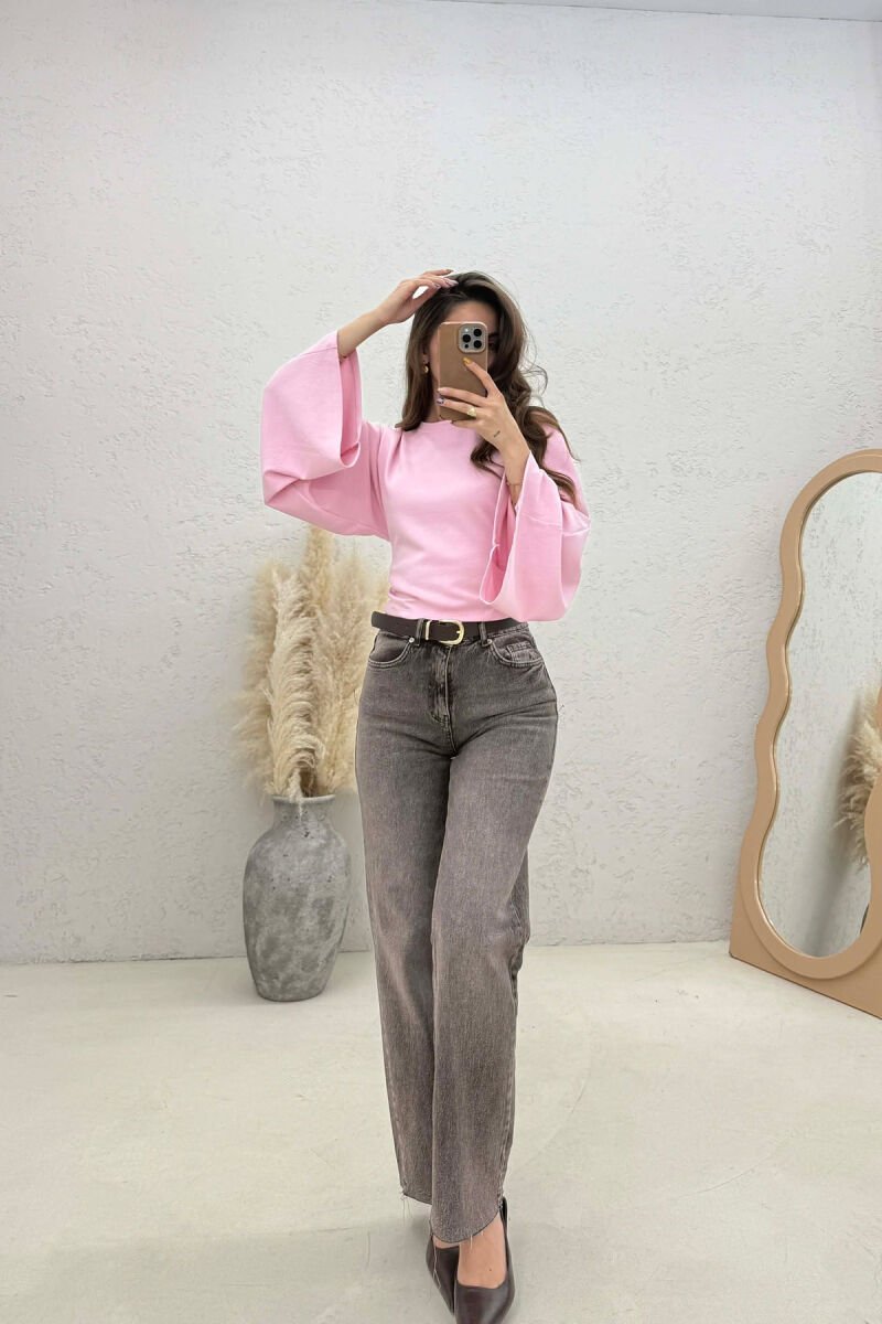 ONE COLOR SIMPLE WOMAN SWEATSHIRT PINK/ROZE - 3