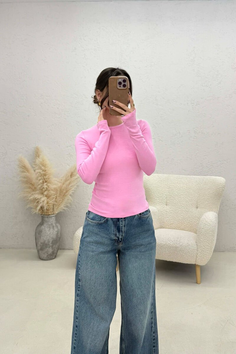 ONE COLOR SIMPLE WOMAN SWEATSHIRT PINK/ROZE - 1