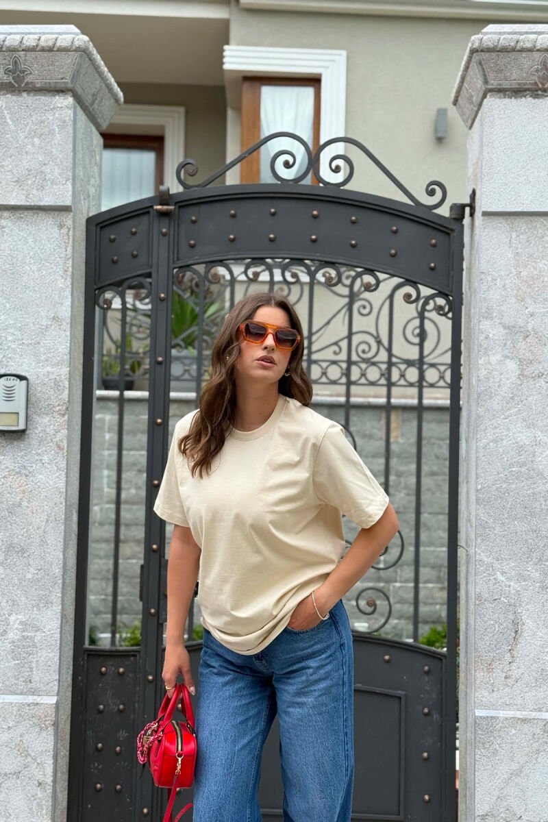 ONE COLOR SIMPLE WOMAN T-SHIRT + 6 PAIR SOCKS BEIGE/BEZHE - 1