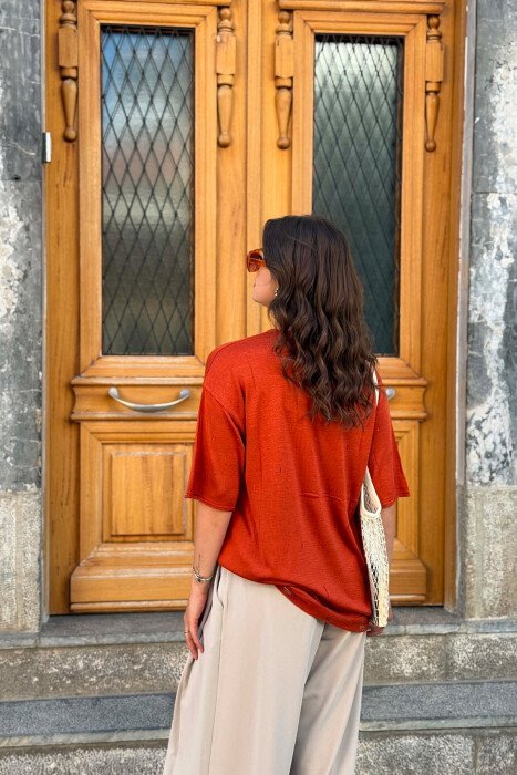 ONE COLOR SIMPLE WOMAN T-SHIRT BRICK/TULLE - 4