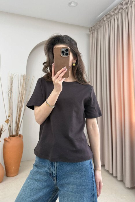 ONE COLOR SIMPLE WOMAN T-SHIRT BROWN/KAFE - 