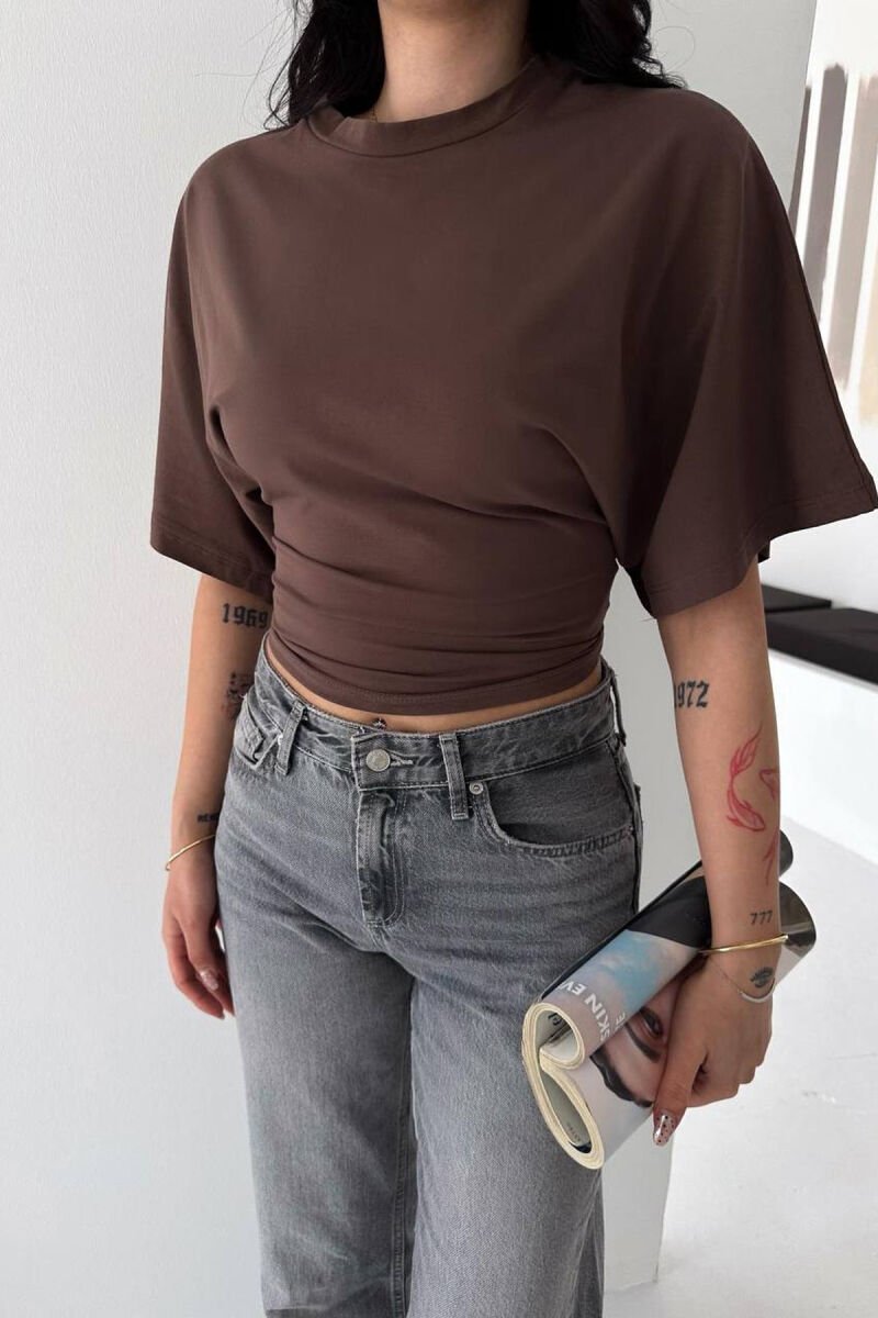 ONE COLOR SIMPLE WOMAN T-SHIRT BROWN/KAFE - 2