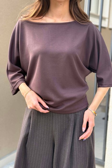 ONE COLOR SIMPLE WOMAN T-SHIRT BROWN/KAFE - 2