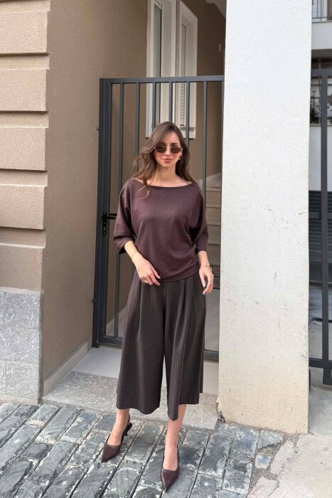 ONE COLOR SIMPLE WOMAN T-SHIRT BROWN/KAFE - 5