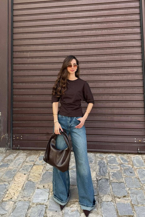 ONE COLOR SIMPLE WOMAN T-SHIRT BROWN/KAFE - 3