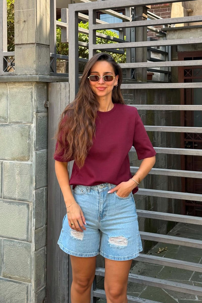 ONE COLOR SIMPLE WOMAN T-SHIRT BURGUNDY/VISHNJE - 2