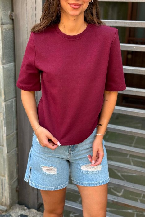 ONE COLOR SIMPLE WOMAN T-SHIRT BURGUNDY/VISHNJE - 3