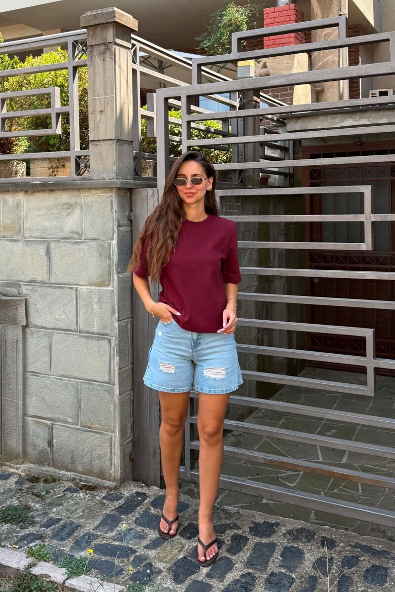 ONE COLOR SIMPLE WOMAN T-SHIRT BURGUNDY/VISHNJE - 5