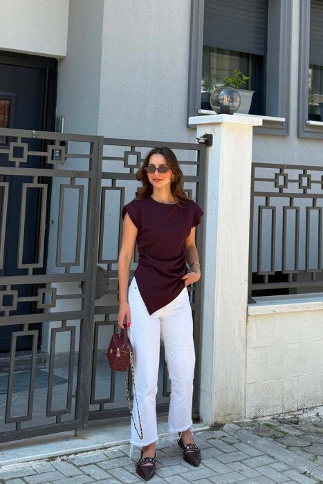 ONE COLOR SIMPLE WOMAN TANK TOP BURGUNDY/VISHNJE - 7