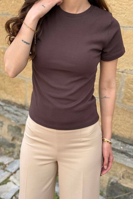 ONE COLOR SIMPLE WOMAN T-SHIRT DARK BROWN/KAE - 4