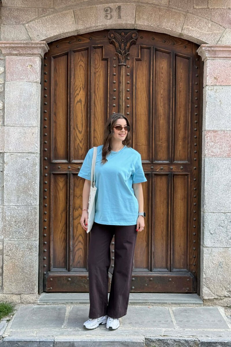 ONE COLOR SIMPLE WOMAN T-SHIRT + 6 PAIR SOCKS LIGHTBLUE/BZ - 6