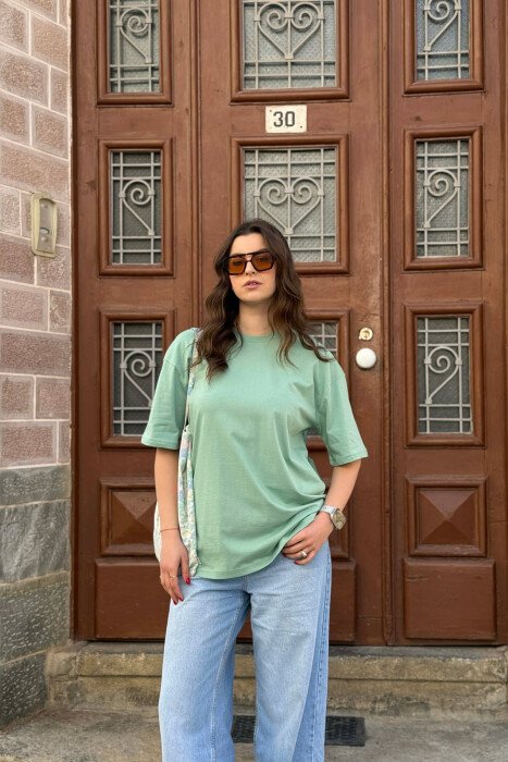 ONE COLOR SIMPLE WOMAN T-SHIRT + 6 PAIR SOCKS MINT/MENTE - 1