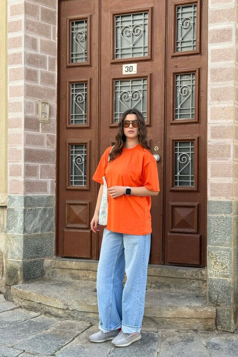 ONE COLOR SIMPLE WOMAN T-SHIRT + 6 PAIR SOCKS ORANGE/PORTOKALLI - 5