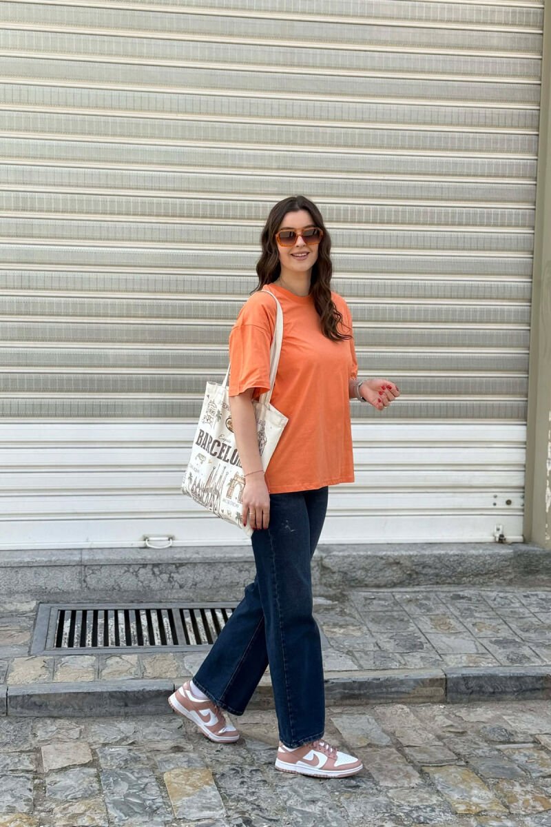ONE COLOR SIMPLE WOMAN T-SHIRT + 6 PAIR SOCKS SALMON/SALMON - 5
