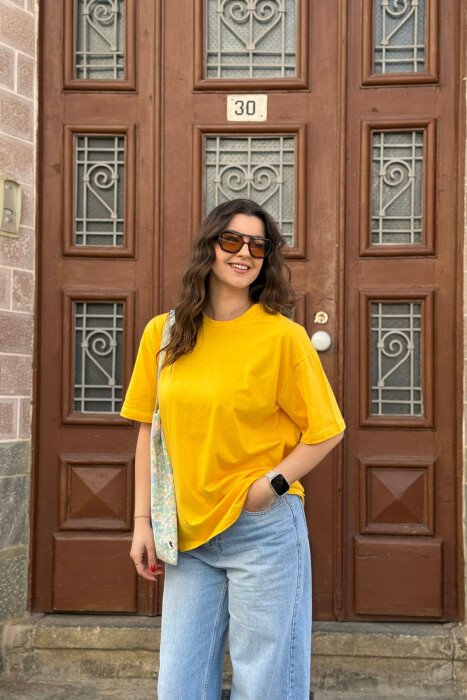 ONE COLOR SIMPLE WOMAN T-SHIRT + 6 PAIR SOCKS YELLOW/E VERDHE - 1
