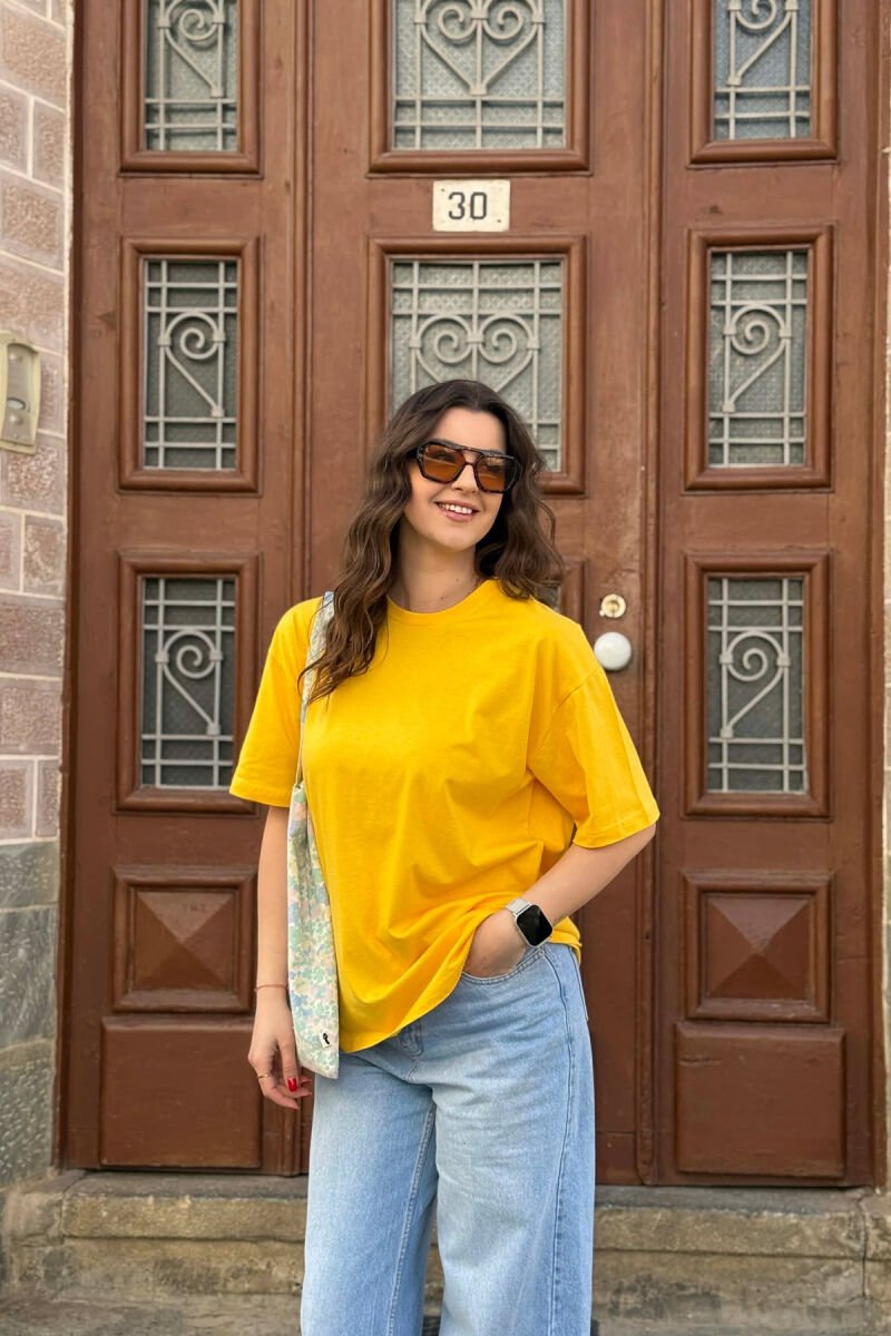 ONE COLOR SIMPLE WOMAN T-SHIRT + 6 PAIR SOCKS YELLOW/E VERDHE - 1