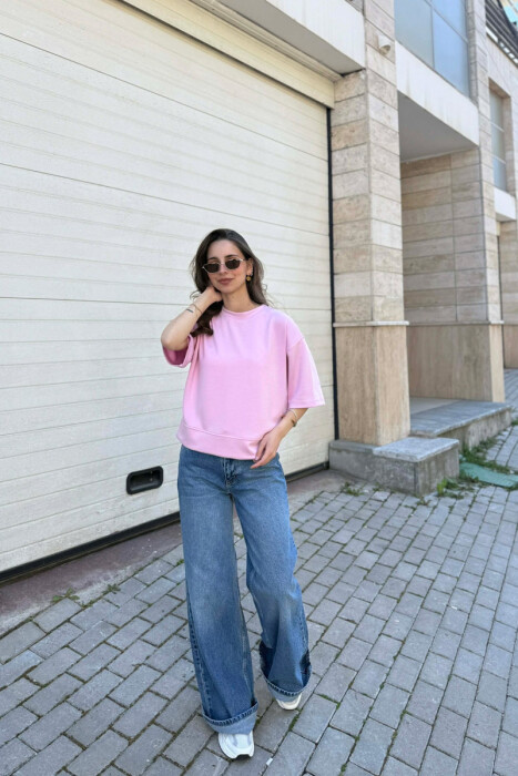 ONE COLOR SIMPLE WOMAN T-SHIRT PINK/ROZE - 