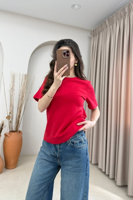 ONE COLOR SIMPLE WOMAN T-SHIRT RED/E KUQE - KLAUDIO FASHION