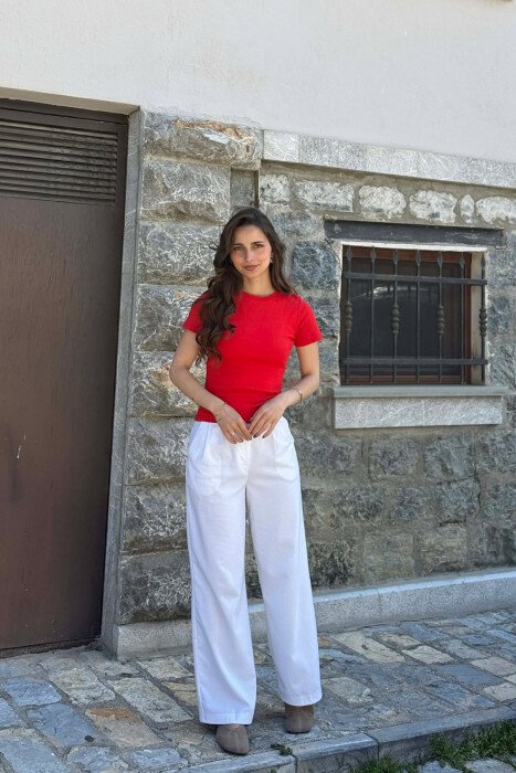 ONE COLOR SIMPLE WOMAN T-SHIRT RED/E KUQE - 3