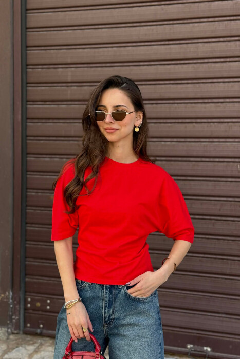 ONE COLOR SIMPLE WOMAN T-SHIRT RED/E KUQE - 1