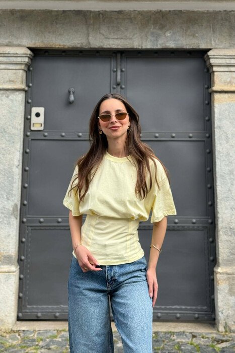 ONE COLOR SIMPLE WOMAN T-SHIRT YELLOW/E VERDHE - KLAUDIO FASHION