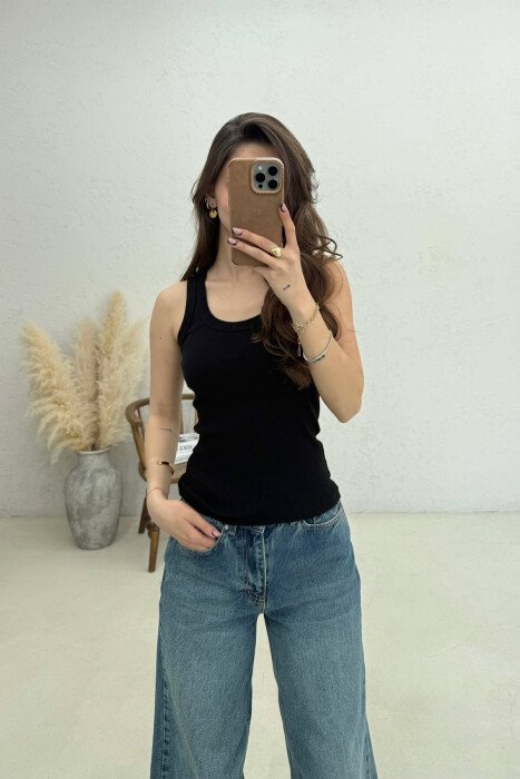ONE COLOR SIMPLE WOMAN TANK TOP BLACK/ E ZEZE - KLAUDIO FASHION