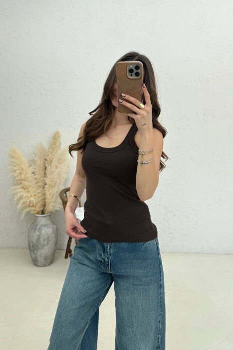 ONE COLOR SIMPLE WOMAN TANK TOP BROWN/KAFE - KLAUDIO FASHION