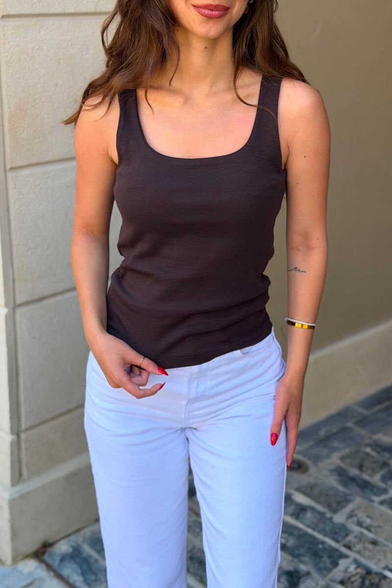 ONE COLOR SIMPLE WOMAN TANK TOP BROWN/KAFE - 2