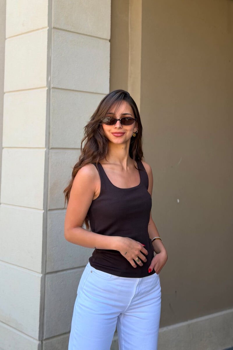 ONE COLOR SIMPLE WOMAN TANK TOP BROWN/KAFE - 3