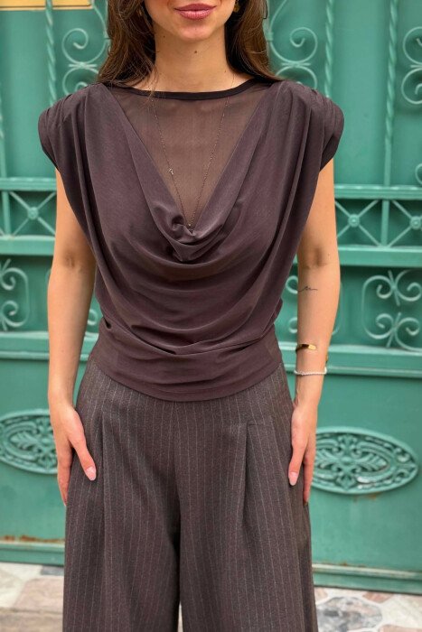 ONE COLOR SIMPLE WOMAN TANK TOP DARK BROWN/KAE - 5